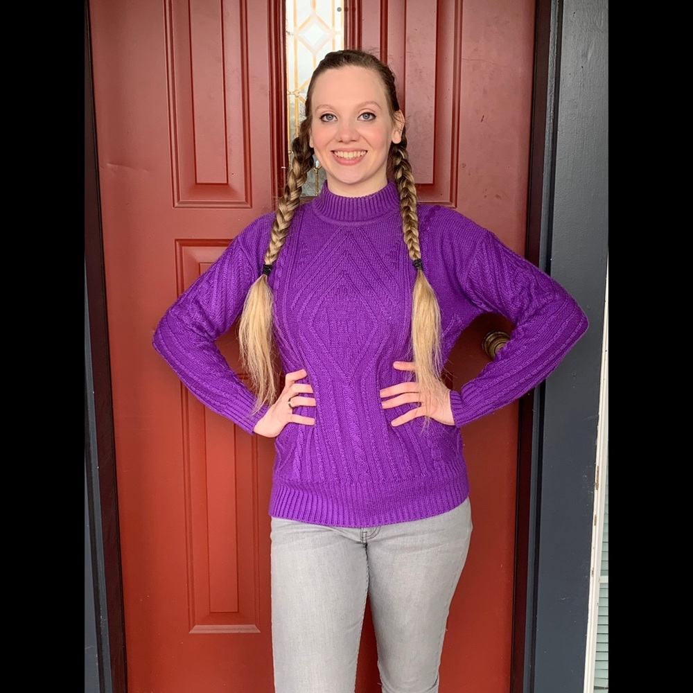 1990s BOGNER Purple Acrylic Sweater - Solid Purple Geo Print Sweater size L